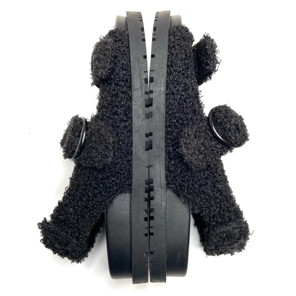 ZARA Black Faux Sherpa Fleece Double Buckle Sandal